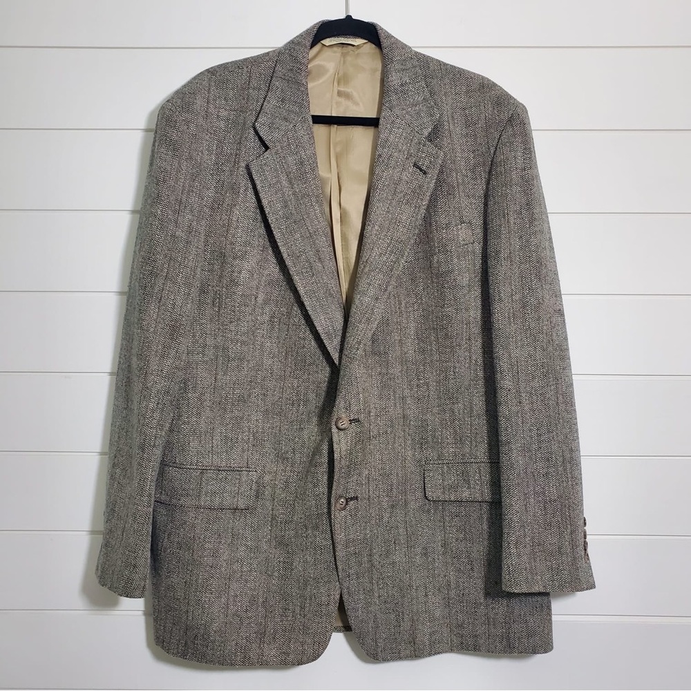 Evan Picone Vintage Herringbone Gray Blazer Size 48R